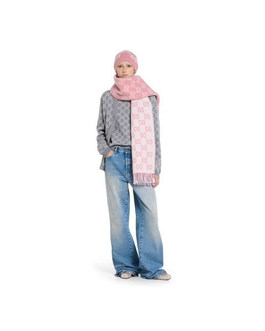Gucci Pink Gg Alpaca Wool Blend Scarf
