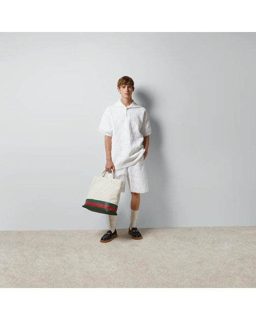 Gucci White Canvas Tote Bag With Embossed Detail for men