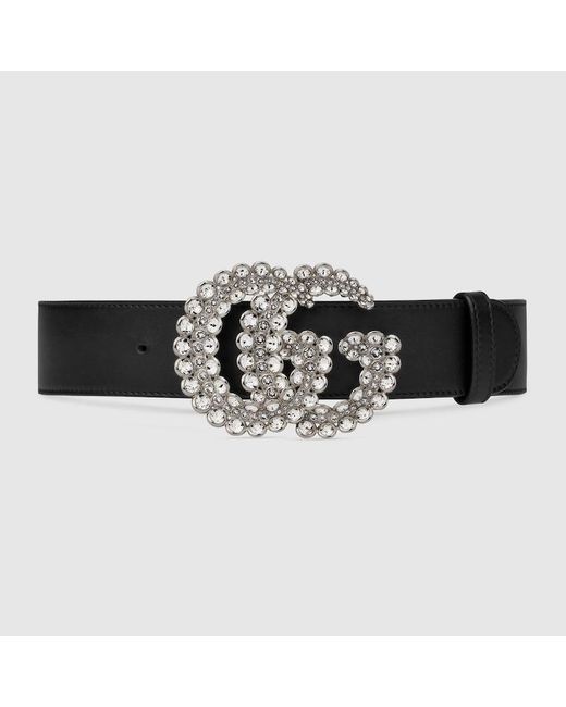 Gucci Black GG Crystal Leather Belt