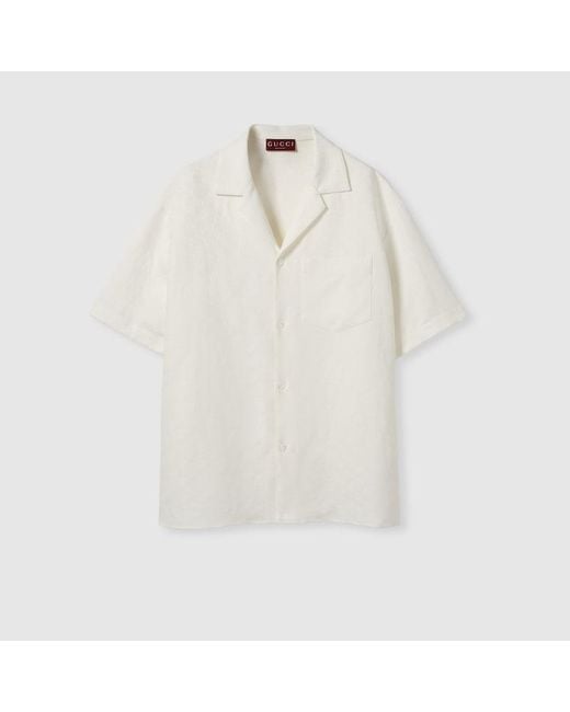 Gucci Hemd Aus Gg Canvas Aus Leinenmischung, Größe in White für Herren