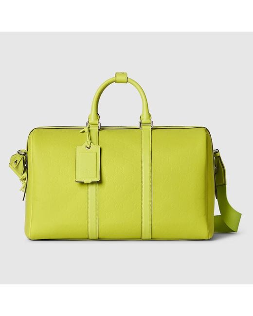 メンズ Gucci 〔グッチ エッジ〕ミディアム ダッフルバッグ, グリーン, ラバー Yellow