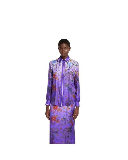 Gucci Purple Bluse Aus Seide Mit Print, Größe