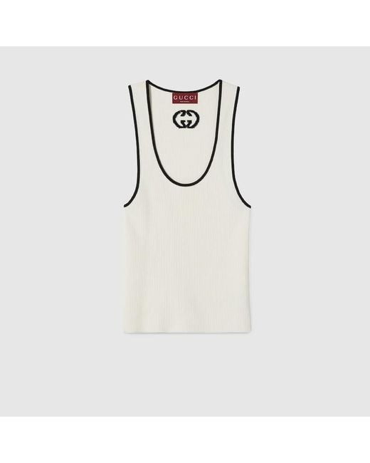 Gucci White Ribbed Tank Top With Intarsia