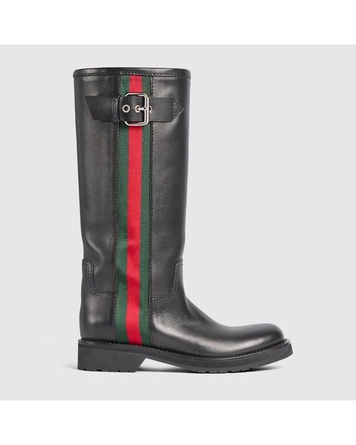 Gucci Black Biker Boot With Web, Uk