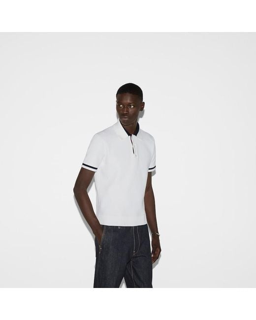 Gucci White Knit Cotton Polo Shirt With Intarsia for men