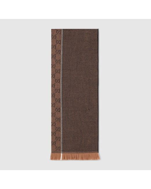 Gucci Brown Gg Wool Jacquard Scarf for men