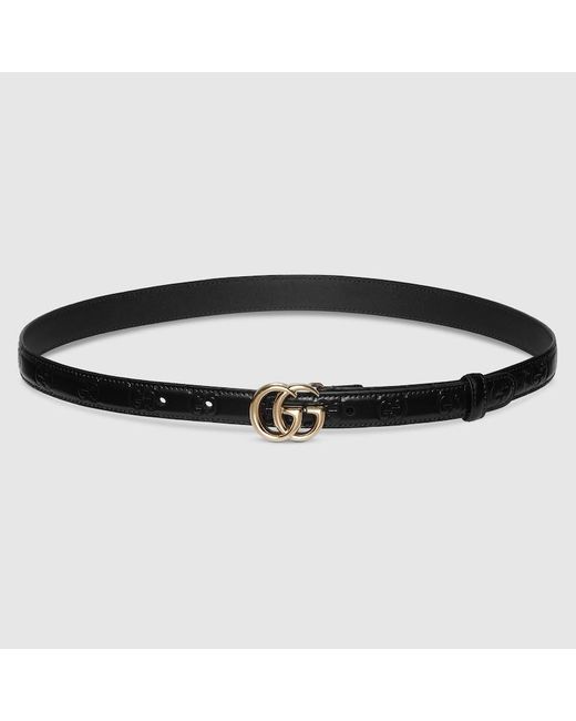 Gucci ダブルG スリムベルト, ブラック, レザー Black