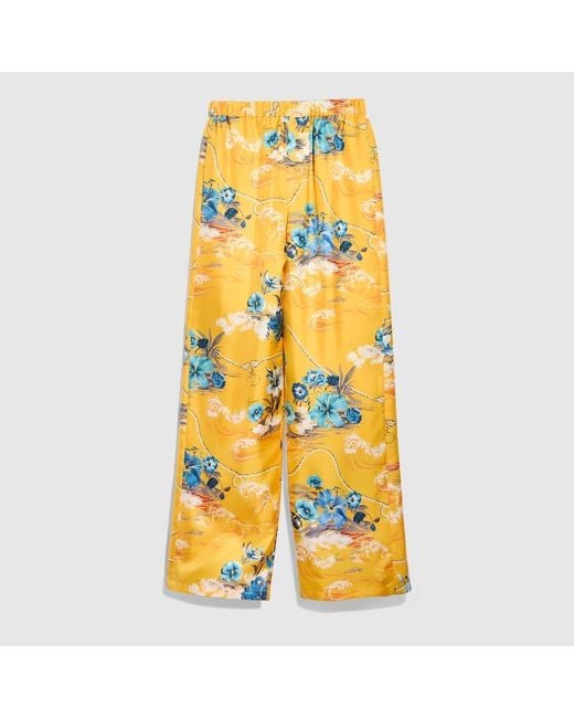 Gucci Orange Printed Silk Twill Leisure Pants, Size 38 It, Ready-To-Wear