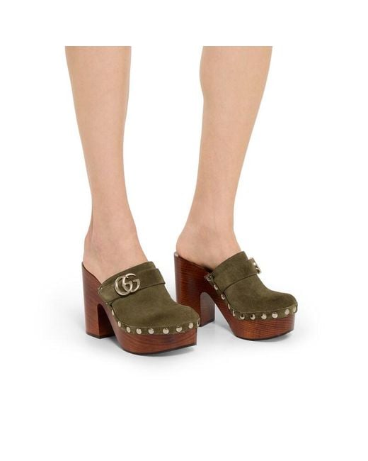 Gucci Brown Platform Clog With Double G, Suede