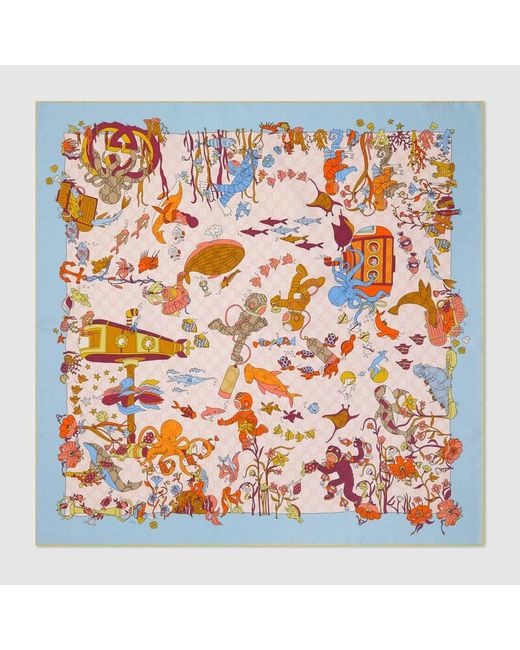 Gucci Orange Printed Silk Carré