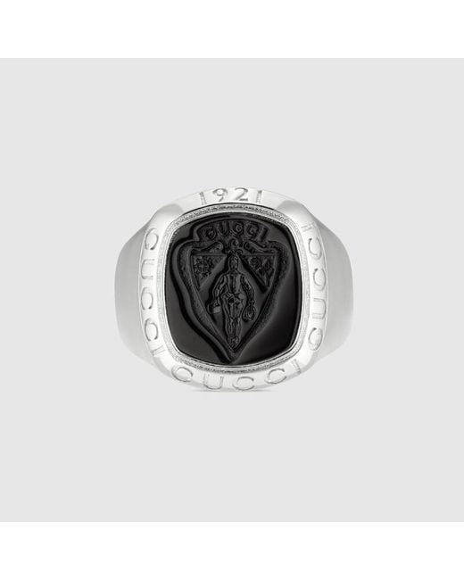 Gucci Black Crest Signet Ring