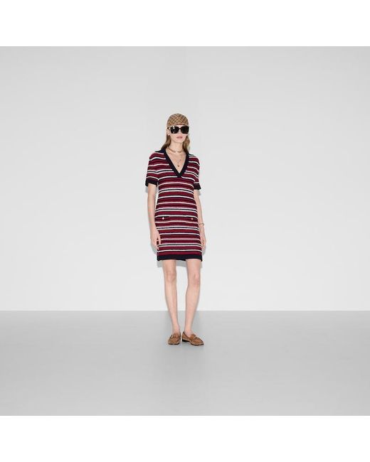 Gucci ファインウール ポロドレス, ブルー, ウェア Red
