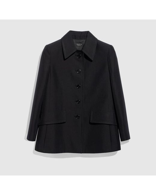 Gucci Black Linen Blend Caban, Size 38 It, Ready-To-Wear