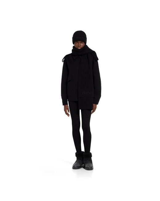 Gucci Black Wool Cashmere Scarf With Embroidery