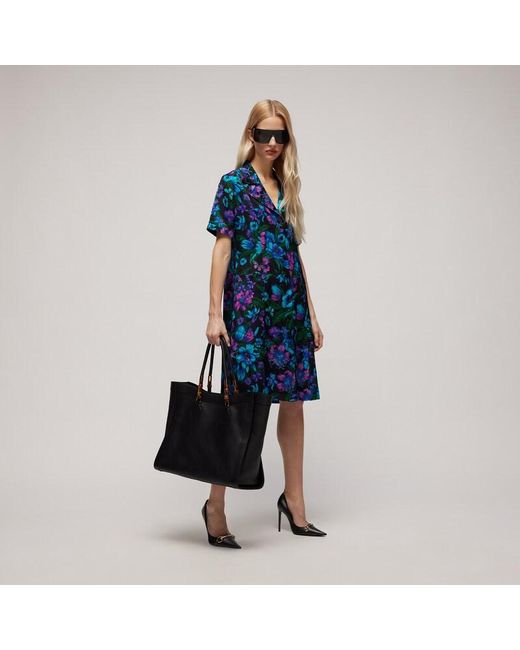 Gucci Blue Printed Silk Jacquard Chemisier Dress