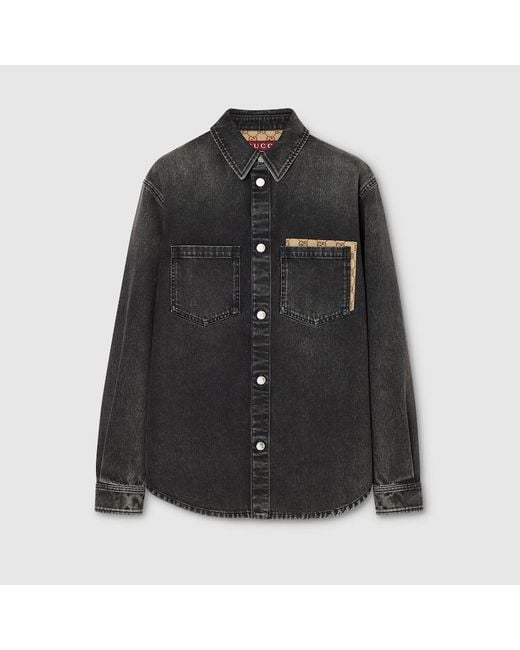 Gucci Black Washed Cotton Denim Shirt for men