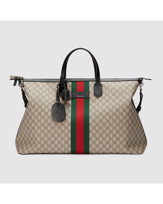 Gucci Gray Web GG Supreme Duffel Bag