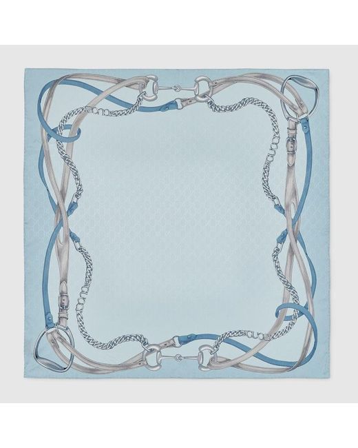 Gucci Blue Printed Gg Silk Jacquard Carré
