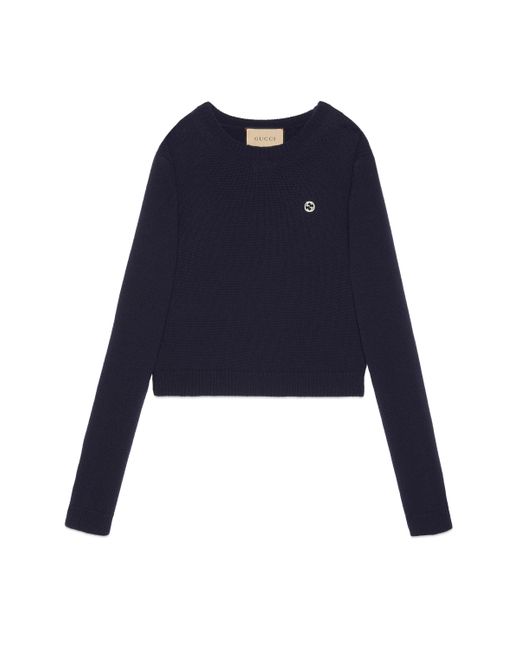 Gucci Blue Wool Cashmere Jumper With Embroidery