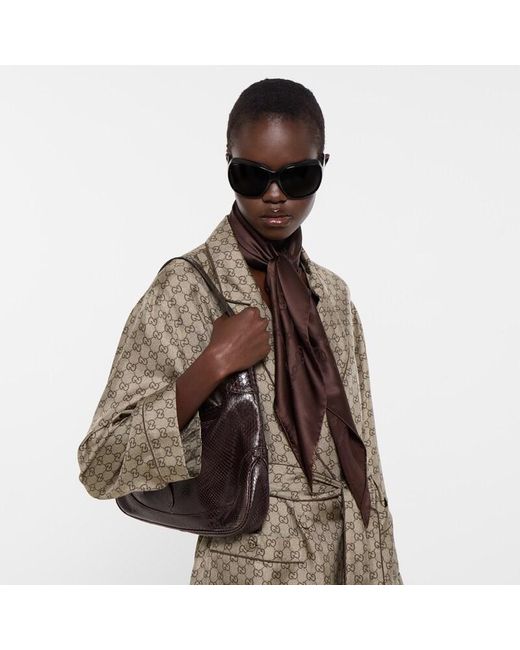 Gucci Brown Interlocking G Chain Silk Diamond Scarf