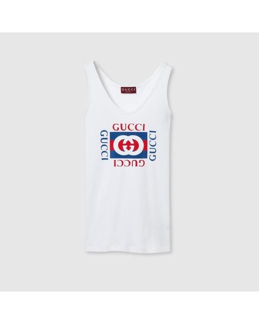 Gucci White Rib Cotton Tank Top With Print for men
