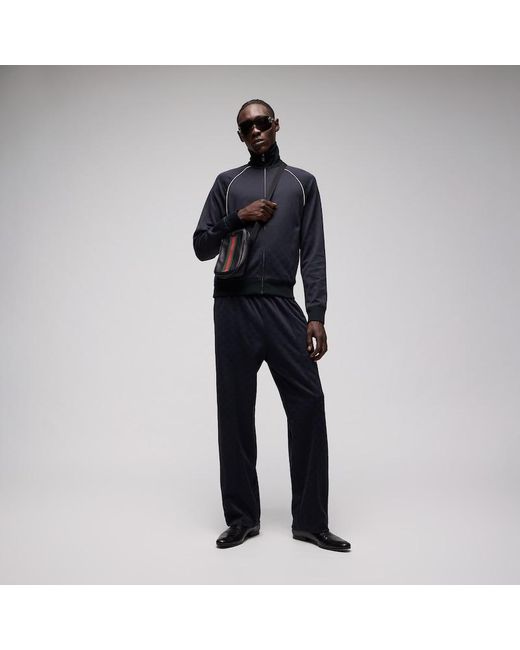 Gucci Blue Nylon Cotton Gg Jacquard Track Top for men