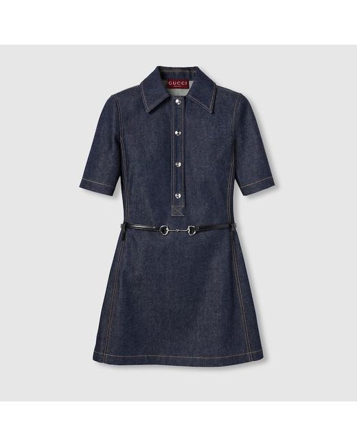 Gucci Blue Denim Mini Dress With Horsebit