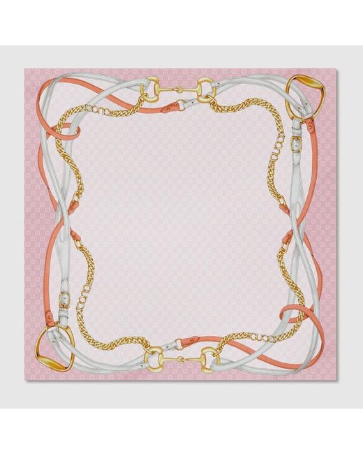 Gucci Pink Printed Gg Silk Jacquard Carré