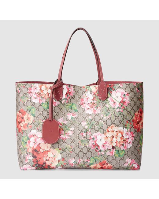 Gucci Pink Reversible Gg Blooms Leather Tote