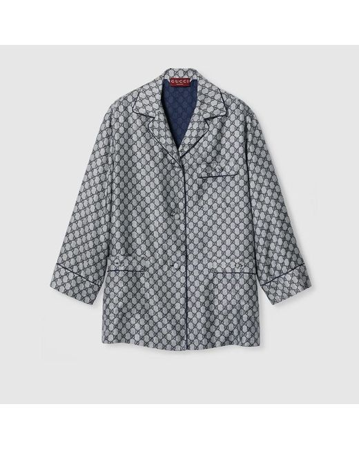 Gucci Gray Gg Silk Twill Shirt