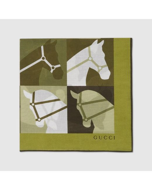 メンズ Gucci プリント コットンボイル ハンカチーフ, グリーン, コットン Green