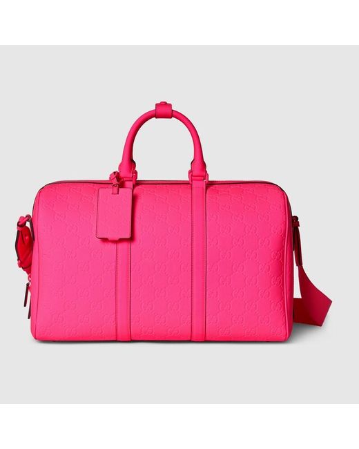 Gucci Pink GG Rubber-effect Medium Duffle Bag for men