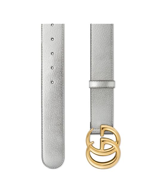 Gucci GG Marmont Wide Belt (Silver) GG Marmont wide belt in black leather | GUCCI® SI main image 4