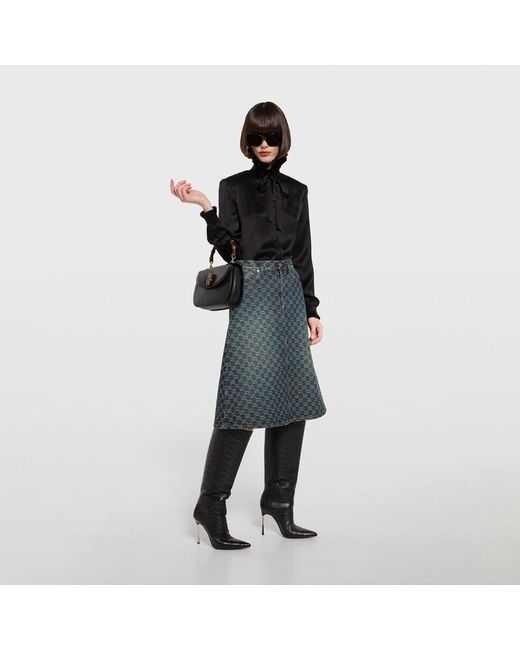 Gucci Gray Gg Cotton Denim Jacquard Skirt, Size 40 It, Ready-To-Wear