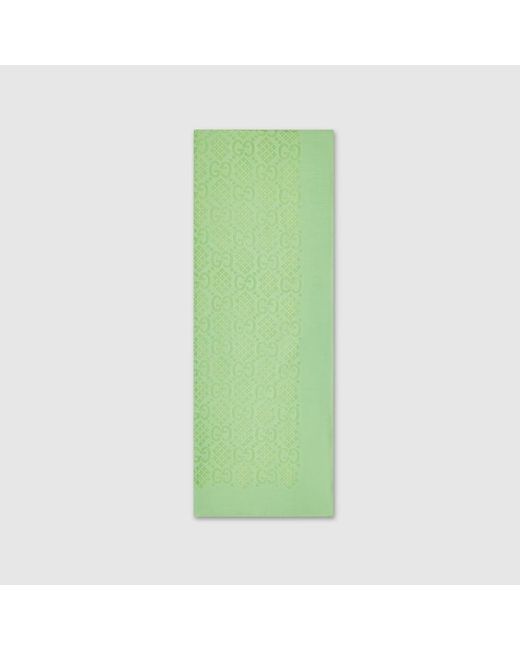 Gucci Green GG Rhombus Check Print Silk Stole