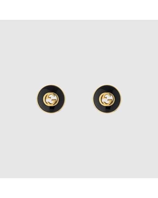 Gucci Black Interlocking 18K Stud Earrings