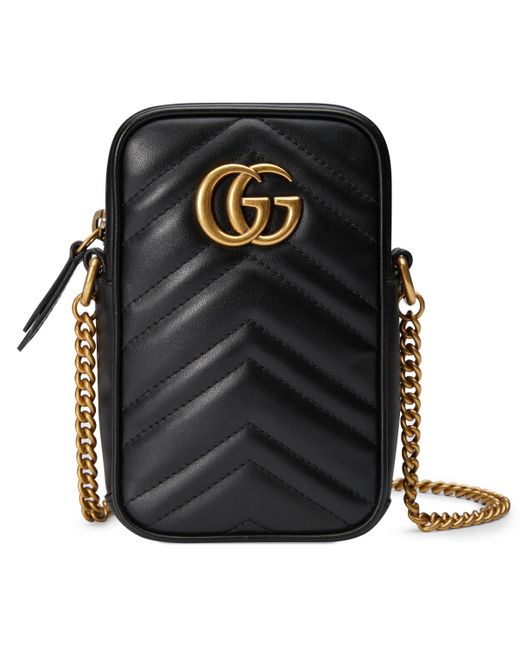 gg marmont matelassé leather wallet on a chain