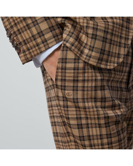 Gucci Brown Double G Check Wool Trouser for men