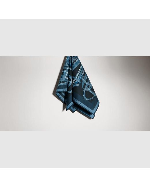 Gucci Blue Printed Cotton Silk Pocket Square for men