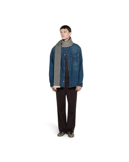 Gucci Gray Gg Wool Jacquard Scarf for men