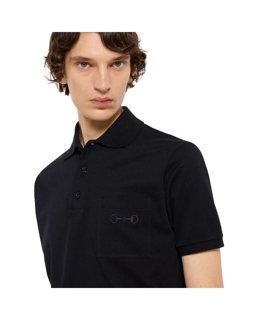 Gucci Black Cotton Piquet Polo Shirt With Embroidery for men