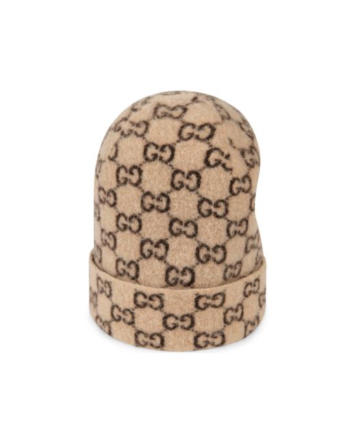 Gucci Natural Mütze aus Wolle mit GG Motiv
