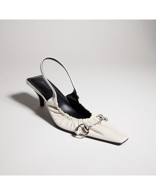 Gucci White Vittoria Slingback Pump With Elastic, Leather
