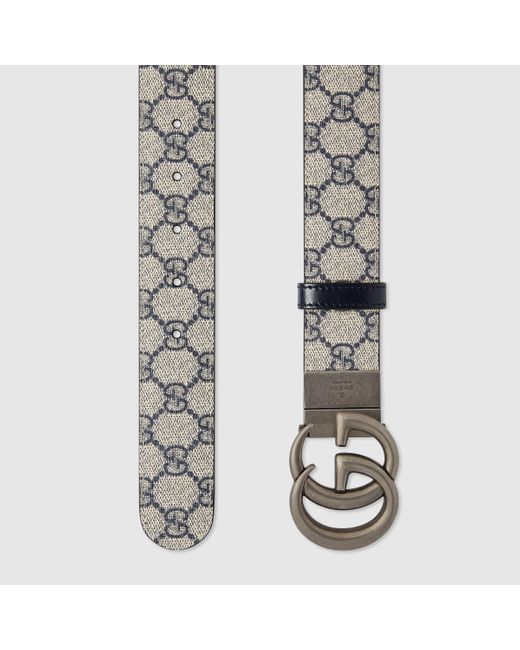 Gucci Beige Blue Supreme Belt With Silver Buckle for Sale in