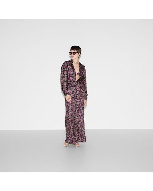 Gucci Purple Silk Pant With Floral Print