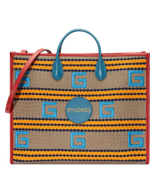 Gucci Natural Mykonos Striped Tote Bag