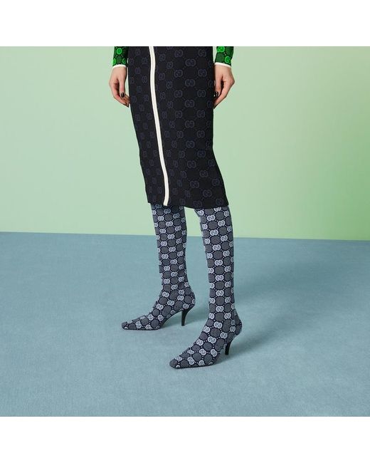 Gucci GG Knit Demi Boots in Blue | Lyst