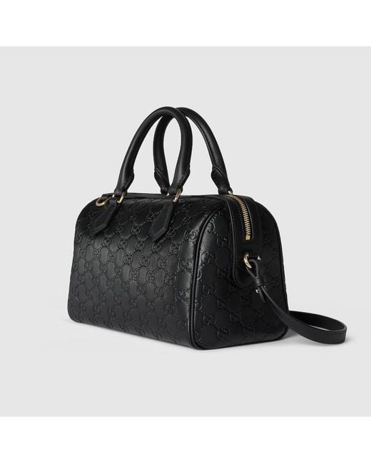 Gucci 〔Ggエンブレム〕ミディアム ボストンバッグ, ブラック, レザー Black