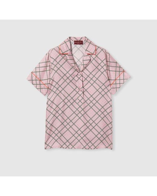 Camisa De Sarga De Seda Con Estampado, Talla Gucci de color Pink