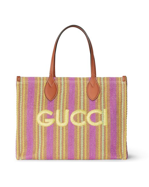 Gucci Pink Medium Jute Tote With Patch